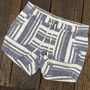 Athleta 100% Linen Striped Blue and White Shorts Womens Size 12 Stripe